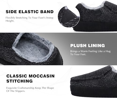 Image of ONCAI Mens Clog Slippers with Arch Support Stripe Faux Fur Cotton-Blend High-Density Memory Foam Warm House Slippers Slip-on Indoor Outdoor Rubber Sole Size 7-16
