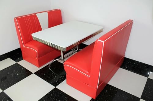 American Diner Furniture 50s Style Retro White Table And Red Nashville Booth Set