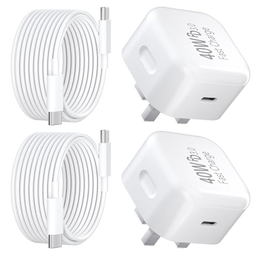 USB C Charger for iPhone 17 16 15 Charger 40W Fast Charger USB C Plug and Cables 3M 2Pack Type C UK Wall Phone Power Adapter USBC Lead for iPhone 17 Air 16 15 Pro Max/iPad/Samsung S25 Ultra/S24/S23