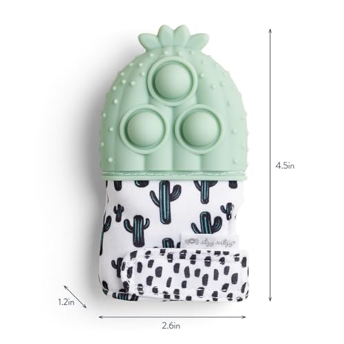 Image of Itzy Ritzy Silicone Teething Mitt - Soothing Infant Teething Mitten with Adjustable Strap, Crinkle Sound & Textured Silicone to Soothe Sore & Swollen Gums - for Ages 3 Months & Up (Cactus)
