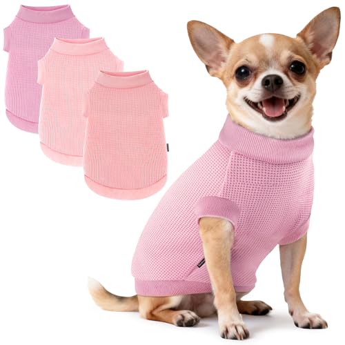 Image of 3 Pack Dog Shirt for Small Supplies Functional Waffle Dog Clothes Warm Soft Sweatshirt Outfit for Dogs Cats Pet Apparel