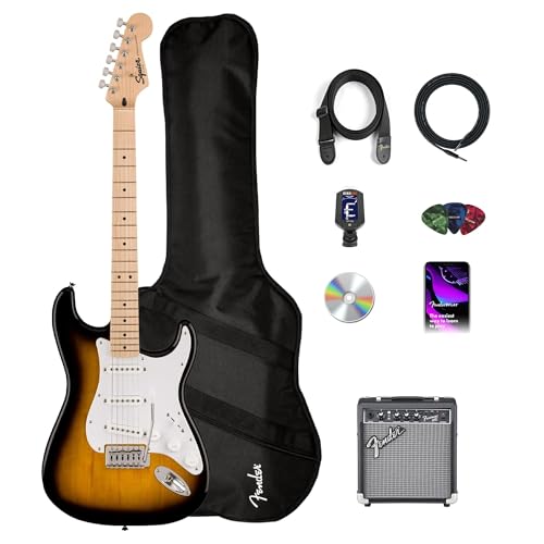 Fender Squier Sonic Stratocaster Pack - 2-Color Sunburst Bundle with Frontman 10G Amplifier, Gig Bag, Tuner, Strap, Instrument Cable, Picks, and Austin Bazaar Instructional DVD