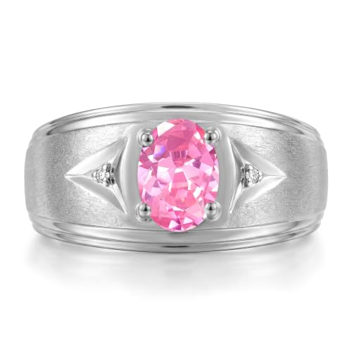 Image of Rylos Men's Rings Classic Design 8X6MM Oval Gemstone & Sparkling Diamond Ring - Color Stone Birthstone Rings for Men, Sterling Silver Rings in Sizes 8-13. Elevate Your Style with Timeless Elegance!