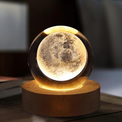 RuiDay RuiDa Veilleuse Boule de Cristal 3D,Boule de Cristal de La Galaxie Spatiale,Lampe de Nuit Boule de Verre avec Base en Bois,Veilleuse LED de La...