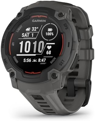 Garmin Instinct E, 45 mm rugged GPS smartwatch with essential smart features, built in sports apps, supertough design features, up to 16 days battery life, Black Bezel with Charcoal band