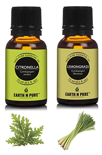 Image of Earth N Pure Lemongrass & Citronella Essential Oils | Pack of 2 (15 ml each) | 100% Pure, Undiluted, Natural and Therapeutic Grade - Perfect for Aromatherapy, Skin Therapy & More