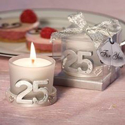 CANDELA numero 25 ARGENTO GLITTER per torta dolci - candelina in cera numerale