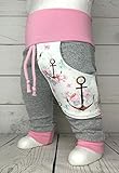  Baby Pumphose mit Tasche Gr. 50-104 Anker Grau Rosa Weiß handmade Puschel-Design