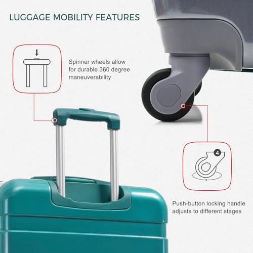 Luggage Sets New Model ABS Hardshell 3pcs Clearance Luggage Hardside Lightweight Durable Suitcase sets Spinner Wheels Suitcase with TSA Lock 20''24''28'' (Dark Green)3