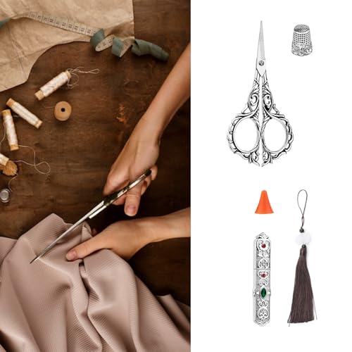 Ciseaux de couture vintage en acier inoxydable avec dé à coudre robuste - 3