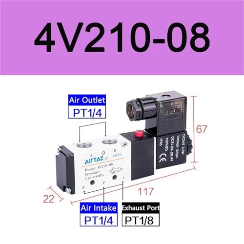 Électrovanne 4V210-08 DC12V de contrôle pneumatique pour circuit d'air comprimé - 3