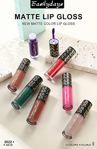 Easilydays Nude Matte Liquid Lipstick For Women, Long Lasting Waterproof Lip Gloss, Non-Fading Black/ White/ Red/ Green/Nude/ Purple Vivid Vampire Lip Stain For Masquerade, Party Goth Makeup, Cosplay (#08 Nude Pink) #TOP2