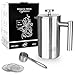 Pro@Home43 French Press zaparzacz do kawy ze stali nierdzewnej 0,6 l (4 filiżanki) do użytku na zewnątrz, prasa do kawy na kemping, w zestawie łyżeczka dozująca, 3 filtry zapasowe w pudełku prezentowym
