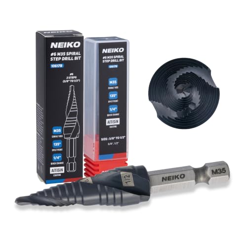 Image of NEIKO 10617B Step Drill Bit, 2 Steps 3 /8 inch to 1 /2 inch Spiral M35 Cobalt, AlTiSiN Coated, 1 /4 inch Quick Change Step Bits for Steel, Metal, Wood, Plastic, Unibit Cone Drill Bits, Two Flute