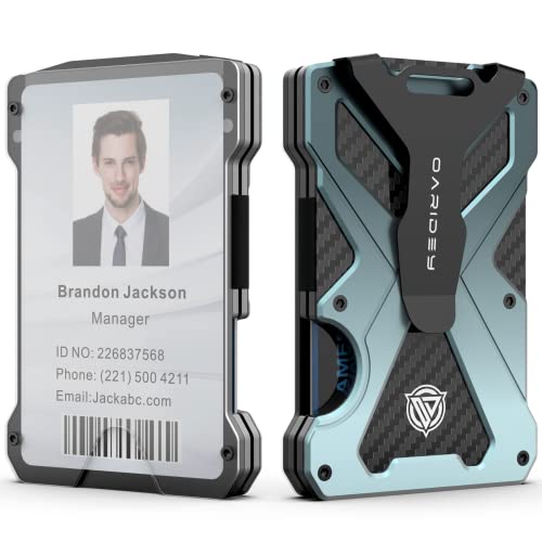 Minimalist Wallet for Men- Slim Aluminum Metal Money Clip Wallet with Clear ID Card Holder, Carbon Fiber Wallet, RFID Blocking,Holds up 15 Cards with Cash Clip,Ultra-Thin Tactical Wallet-Gradient Grey