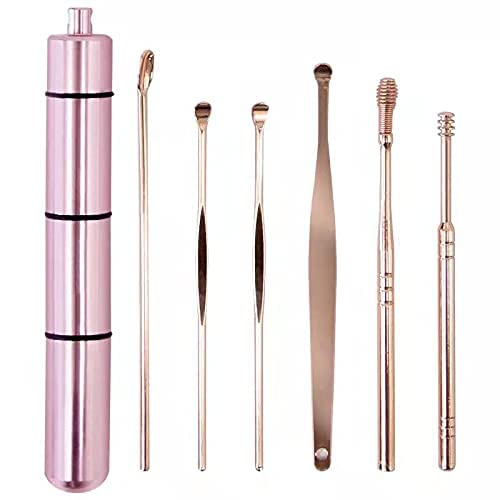 Innovative Spring Ear Wax Cleaner Tool Set Earwax Cleaning kit 6-in-1 Tools Reusable Stainless Steel Earwax Removal with Storage Box for Children and Adults