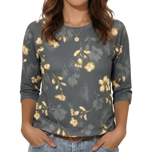 Womens Shirt 3/4 Sleeve Graphic Tops Crew Neck Spring Fall Tunic Top | rosemia Womens 3/4 Sleeve Tops Crew Neck Spring Loose Casual Tshirts Basic Fall Tunic Tops Suitable for All Day Dressin