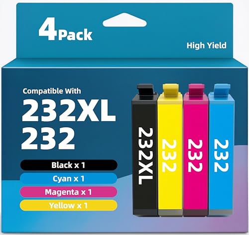 COLRVO 232XL Ink Cartridges Combo Pack Remanufactured Replacement for Epson 232/232XL T232XL, Compatible with WF-2930 WF-2950 XP-4200 XP-4205 Printers (Black Cyan Yellow Magenta, 4-Pack)