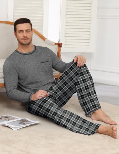 Ekouaer Mens Long Sleeve T-Shirt Pajama Set Soft 2 Piece Lounge Set - image 5