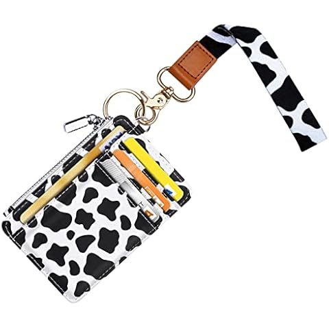 WAVEYU Cute Wristlet Lanyard with Credit Card Holder Slim Pocket Wallet ID Badge Holder for Women Men, Black+White Cover