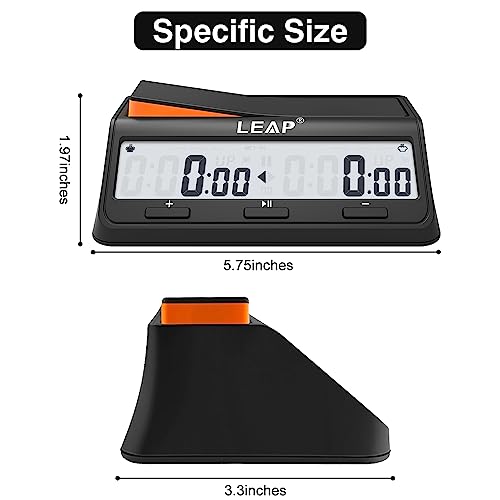 LEAP Chess Clock Digital Chess Timer with Bonus & Delay Count Down up Alarm - Black/Orange