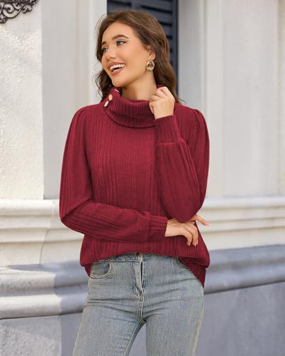 Bulotus Women's Turtleneck Tunic Sweaters Long Sleeve Ribbed Knit Comfy Loose Casual Fall Sweater