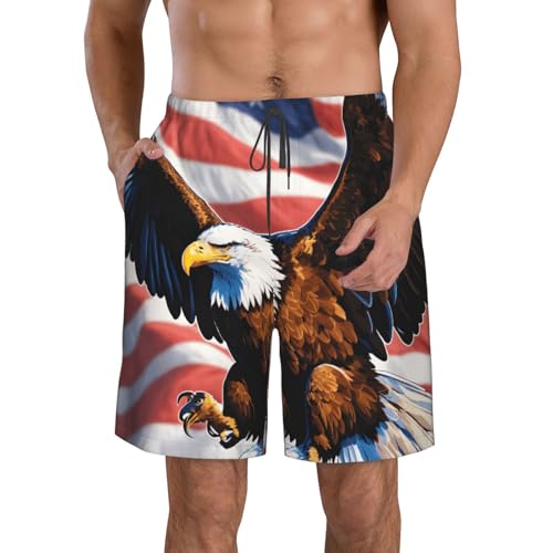 Eagle with USA Flag Print Stylish Men Beach Shorts Lightweight Cozy Swim Trunks Summer Casual Outings Holiday