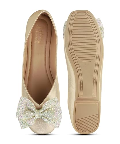 Image of JM LOOKS Sparkling Occasion Ballet Flats with Oversized Glitter Bow and Sleek Low Profile Design Silhouette