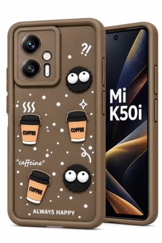 Image of Bintage Back Cover Compatible for Xiaomi Redmi K50i 5G | Cute 3D Taddy Ball Bear Milk Cake Coffee Silicon Case Full Body & Camera Protection - Brown