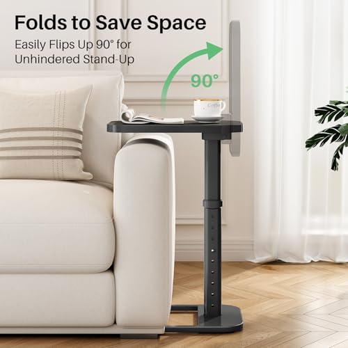 Image of Kitstorack TV Tray Table, Adjustable Height & Rounded Metal Corners, Snack Table for Couch, Sofa, Bed, Chair, Living Room, C Shaped End Side Table for Eating, Dinner or Laptop, Small Spaces, Black