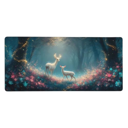 Alfombrilla Gaming, Alfombrilla Ratón Grande, Alargar Lavable la Almohadilla del Ratón, Base Antideslizante de Caucho, Mejora de la Velocidad y la Precisión, PC, 700x300x3mm, Ciervo Flores Z-486