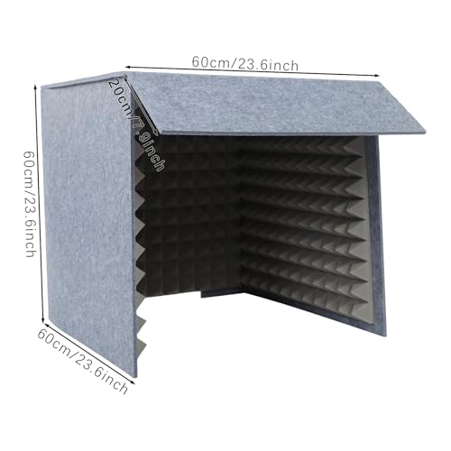 Cubierta de Escritorio a Prueba de Sonido, Cabina Plegable, Estudio Portátil para Grabación Vocal, Escudo Absorbente de Ruido de Espuma y Poliéster para Podcasting y Streaming, Gris 23.62 x 23.62 x 23.62 pulgadas miniatura 2