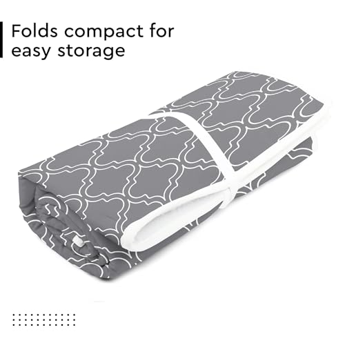 Image of Encasa XO Ironing Mat (Large 120x70 cm) with 3mm Felt Padding, Silicone Iron Rest Protector, Steam Press on Table, Bed, Portable, Heat Reflective, Foldable, Washable, Printed - Grey Tiles