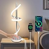 EIDISUNY LED Modern Table Lamp, Spiral LED Table Lamp, Dimmable, 3 Colors Touch Control, Silver Unique Cool Lamps for Home Decor, Modern Nightstand Lamp with USB/Type C for Bedroom Living Room