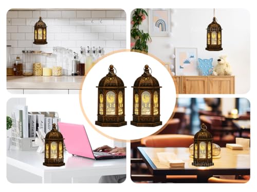 2 Pieses Ramadan Lights Decorations for Home,Eid Mubarak Lantern,Ramadan Decorations for Home,Ramadan Decorations Lamp,Ramadan Mubarak Lanterns Decorative for Eid Home Table Party,Bronze - Image 7