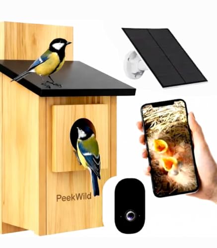 Smart Bird Box with 5MP WiFi Wireless Camera Solar-Powered Bird Box with Camera Night Vision Motion Detection & Live App Viewing for Garden Birdwatching