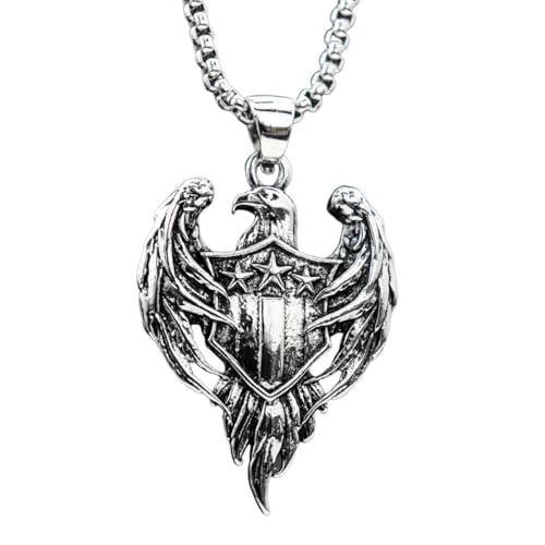 Collier pendentif aigle trois étoiles pour hommes style hip-hop biker vintage