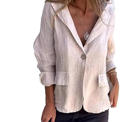 Frontaley Thin Coat, Cotton and Linen Casual Lapel Single-Button Thin Coat, Long Sleeve Loose Lapel Blazer Jacket Women