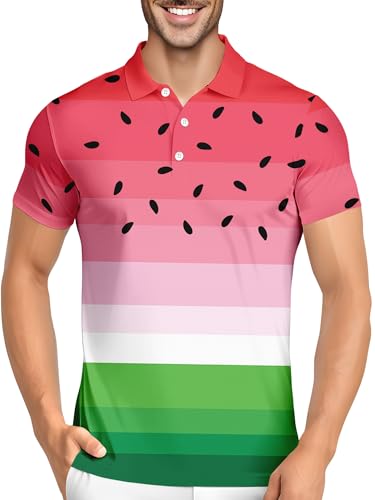HIVICHI Golf Shirts for Men Funny Hawaiian Crazy Print Mens Polo Shirt