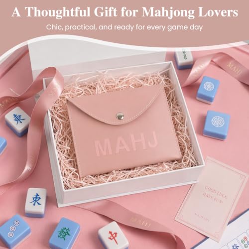 Funda Porta Cartas Mahjong de Cuero PU Rosa miniatura 6