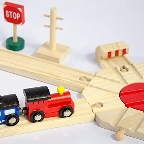 messefix 96 Teile XXL Holzeisenbahn Set - 6m Eisenbahn mit Schienen - Holz Eisenbahn Kinder Zug Spielzeug - Holzspielzeug Zug Holzzug Set - Holzeisenbahn für Kinder - Holzschienen Eisenbahn Zubehör – Bild 8