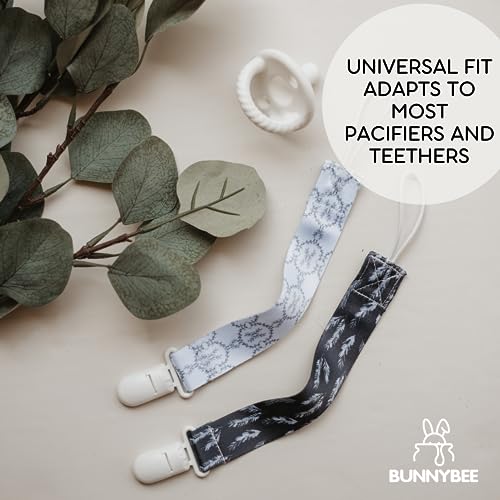 Image of BUNNYBEE Neutral Pacifier Clip Set, 6 Pack Pacifier Holder Clip for Boys and Girls, Stylish and Practical Baby Binky Teethers, Baby Shower (Timber Trails)