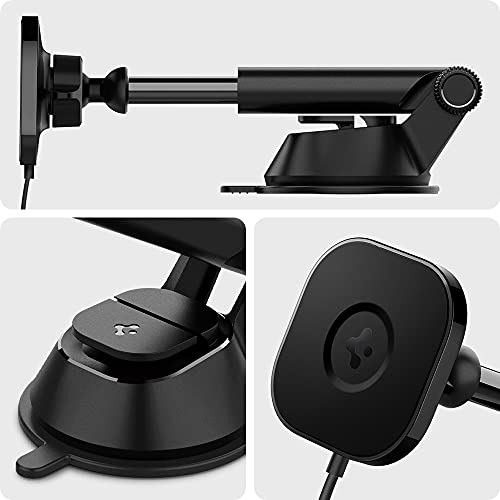 Spigen for MagSafe Dashboard & Windshield Car Mobile Holder, Max 7.5w Wireless Charging, Strong Suction Cup, Extendable Arm for iPhone 17/16/15/13/12 Series and MagSafe Compatible Cases - Black