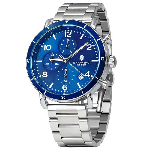 SAPPHERO Reloj Cronógrafo Analógico para Hombres   Impermeable de Cuarzo con Acero Inoxidable   Casual Elegante Regalo de Lujo