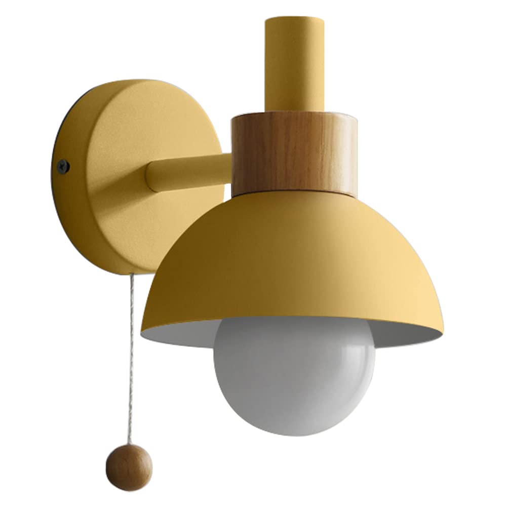 HUAYUSEDF Wall Sconce Lamps Lighting Fixture with Pull Cord Switch, Solid Wood Macaron lamp Bedside Lights for Living Room Aisle Children's Kid's Bedroom (Yellow 1)(Yellow 1)