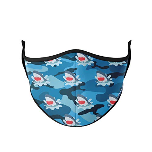 Top Trenz Reusable Face Mask Made with Stretch Cloth for Everyday Use - Indoor/Outdoor Face Cover - Shark Camo - Kids Ages 3-7