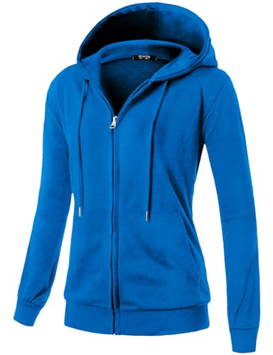 Image of GIVON Womens Casual Zip Up Hoodie Cotton Blend Soft Fabric Basic Layering Hooded Jacket with Kangaroo Pocket