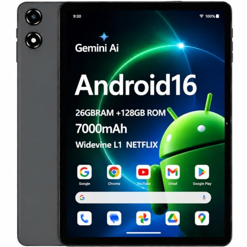 Image of Tablet Android 16 with 26GB RAM+128GB ROM, 10 inch Tablet with 7000 mAh | Android 16 OS Gemini AI Google GMS Certified T606 Octa-Core 26GB RAM 128GB ROM 10.1 inch HD Wi-Fi 6 BT 5.0 GPS 7000mAh Battery