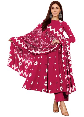 Image of ANNI Designer | Rayon Anarkali Printed Kurta with Pant & Dupatta | Cotton Kurta Set for Women | Stylish Co-Ord Set with Dupatta Ethnic Dress for Women