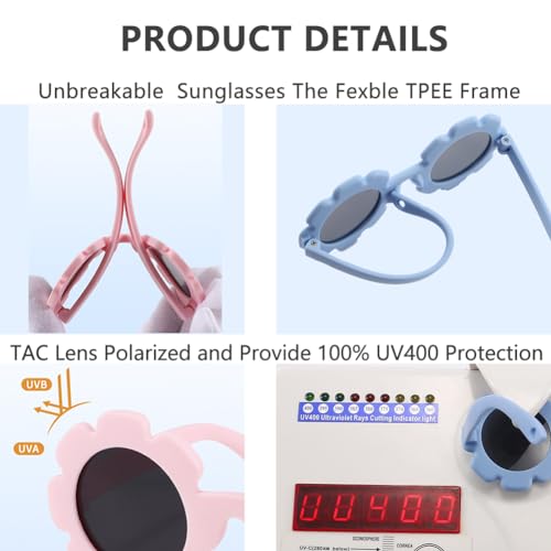 Baby flower Sunglasses with Strap girls Flexible Bendable Polarized Sunglasses for Infant Boys Girls 0-24 Months4